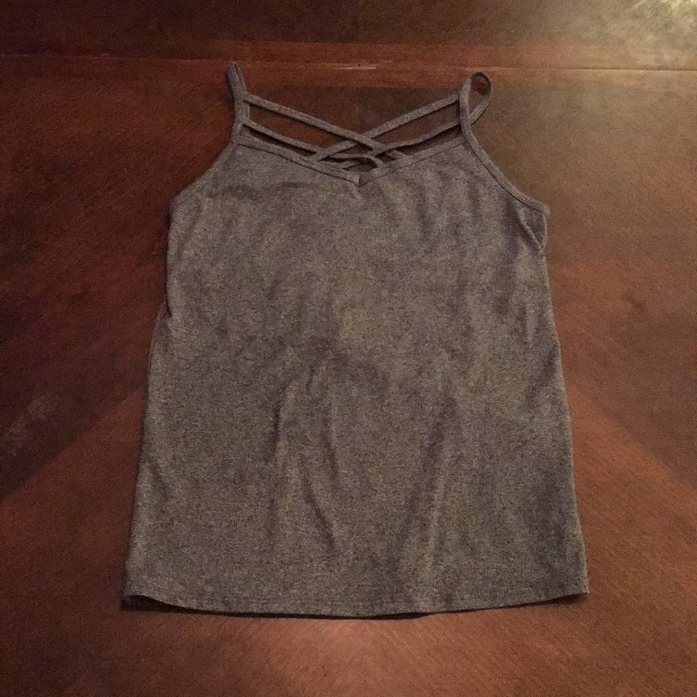 Gray cross cross tank top with shelf bra